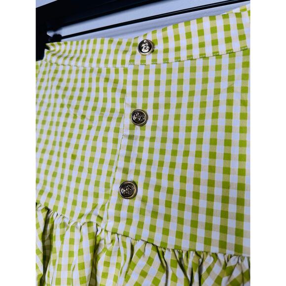 NWT CAROLINE CONSTAS Green White Gingham Checkered Reina Bubble Mini Skirt S - Picture 6 of 15